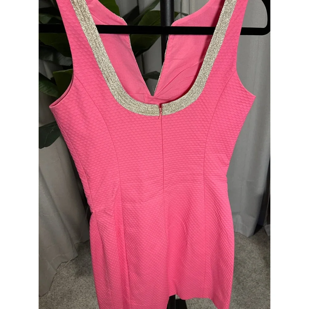 Lilly Pulitzer Pink Pique Shift Dress Gold Soutache Metallic Trim Womens Size 0 - Picture 3 of 4